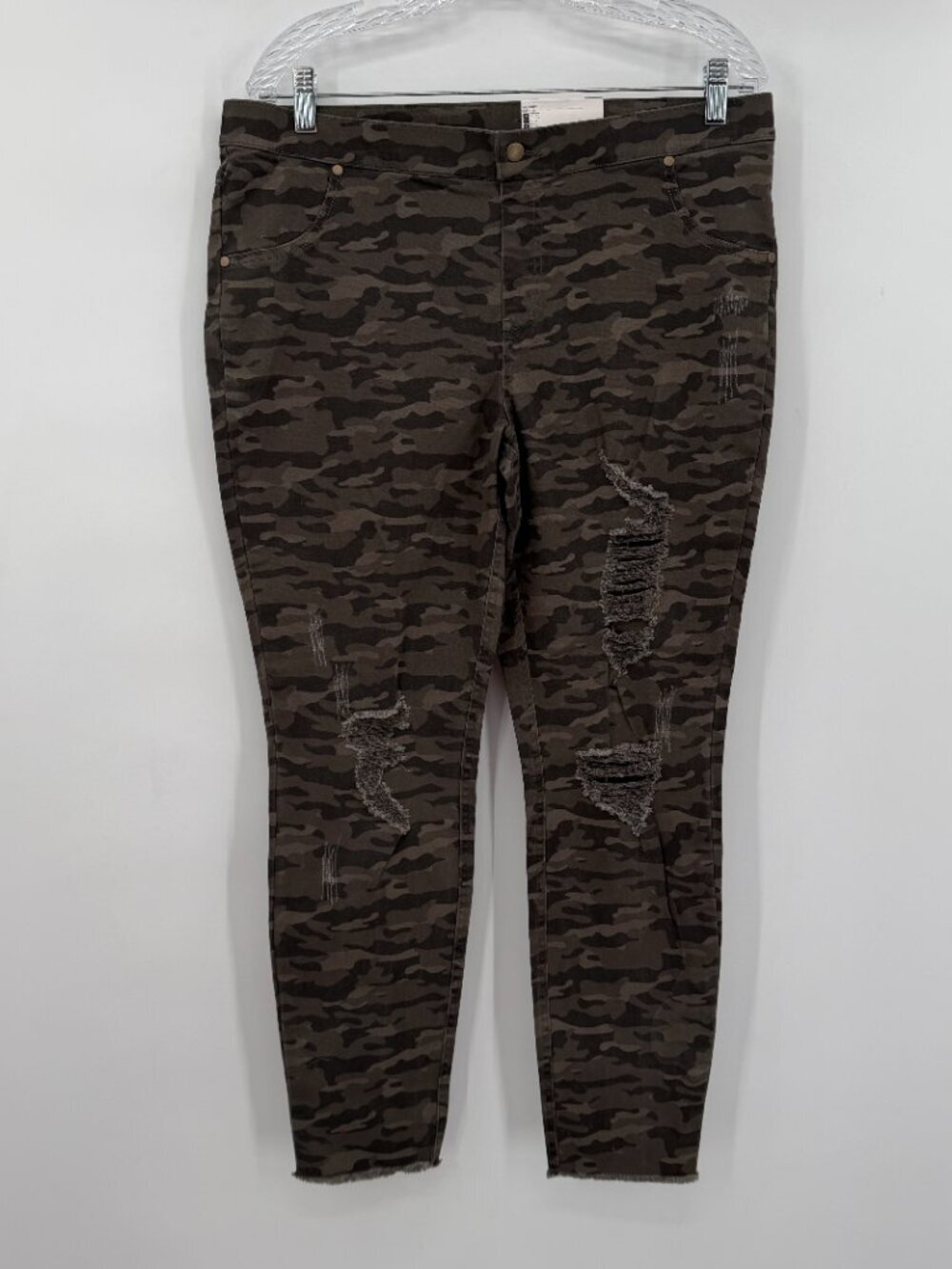Zeza B Camo Shredded Denim Skimm Jeans XL Shadow Olive Distressed Women's NWT